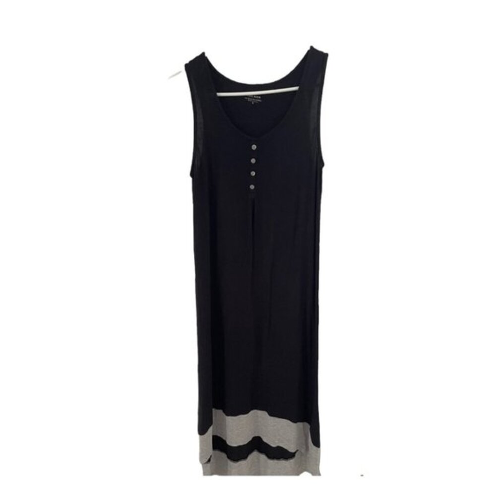Anne Klein Womens Black Henley Sleeveless Midi Dress Grey Striped Hem Size S